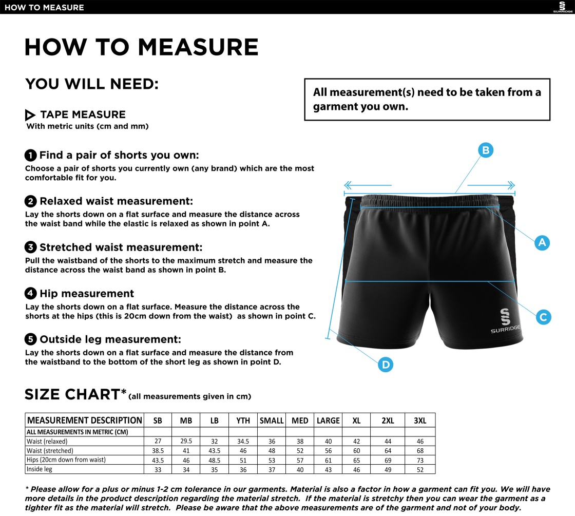 Burnley Tennis Club Dual Shorts - Size Guide