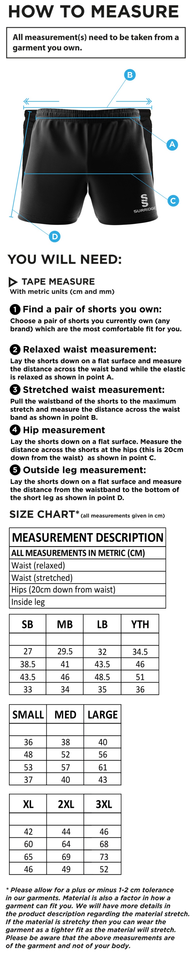 Burnley Tennis Club Dual Shorts - Size Guide