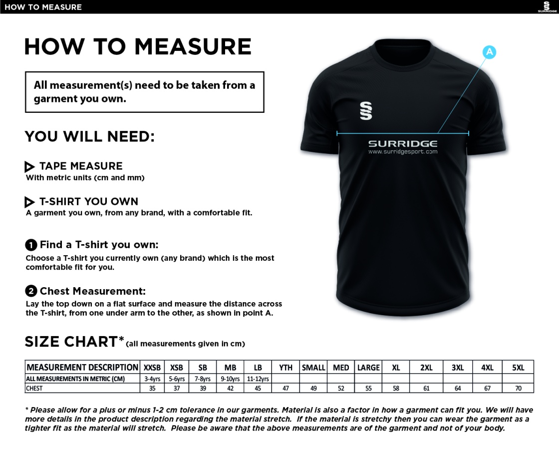 Burnley Tennis Club Dual Gym Shirt - Size Guide